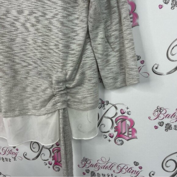 Laura long sleeve cinch tie up Elegant Gray and White Women's Blouse - Picture 4 of 6